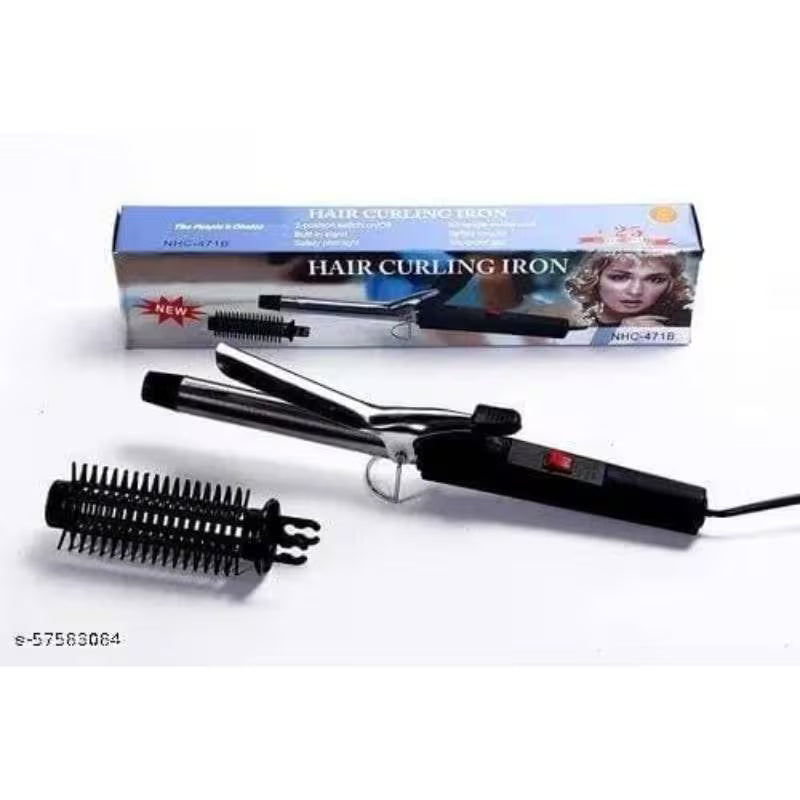 Professional Hair Curling Iron Set – Dual-Function Curling Wand with Bristle Attachment (Black)