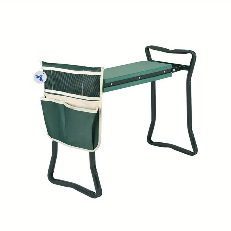Foldable Garden Kneeler Seat & Bench | Portable Stool Chair with Tool Pouch | Durable Green Cast Iron