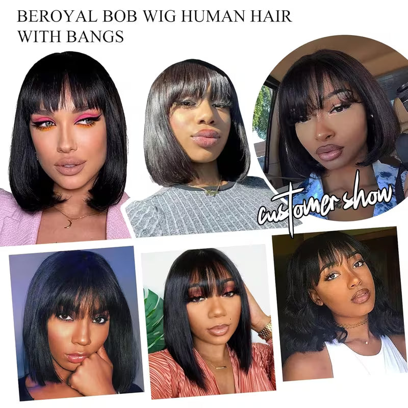 25.4 cm Straight Human Hair Wig – Natural Black 1B