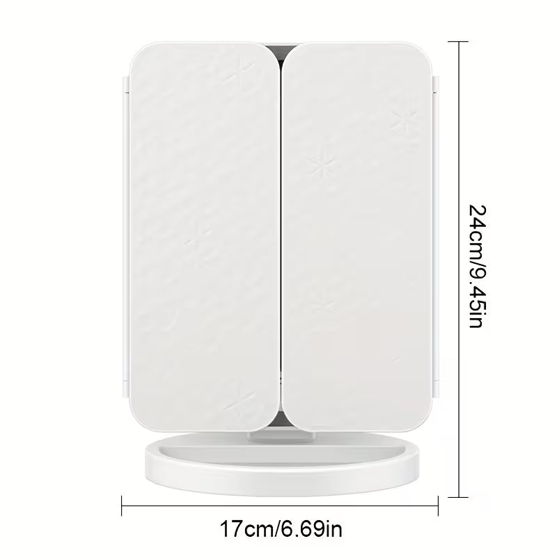 Tri-Fold LED Vanity Mirror – 360° Rotation & Dimmable Lights