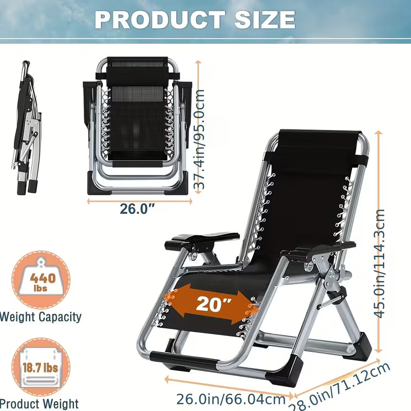 Heavy-Duty Zero Gravity Lounge Chair with Cushion & Cup Holder
