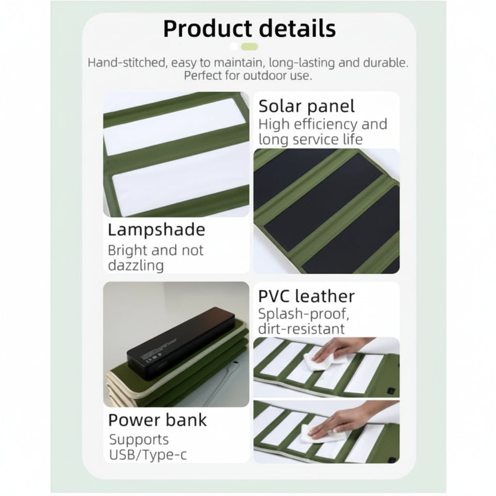 3-in-1 Solar Camping Light with Power Bank and USB-C Charging