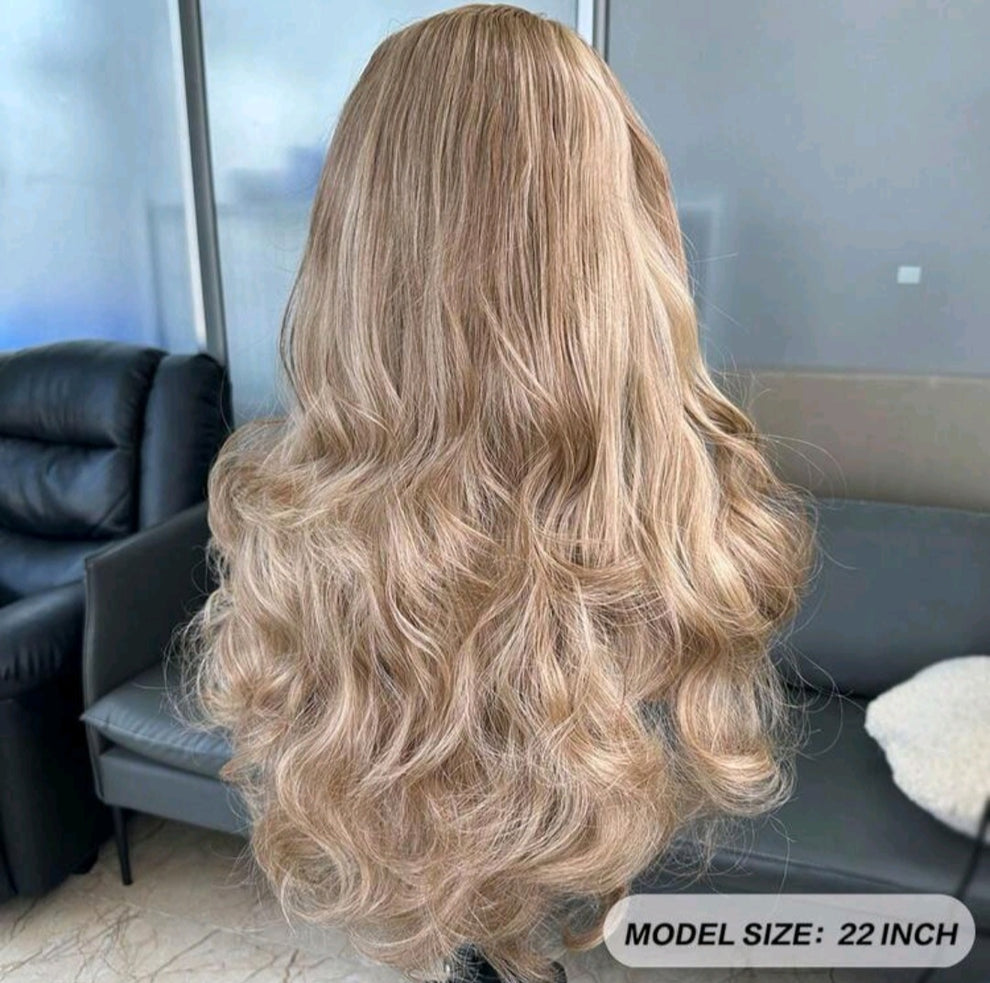 Blonde Highlight Brown Mixed Color Lace Front Wig 22inch