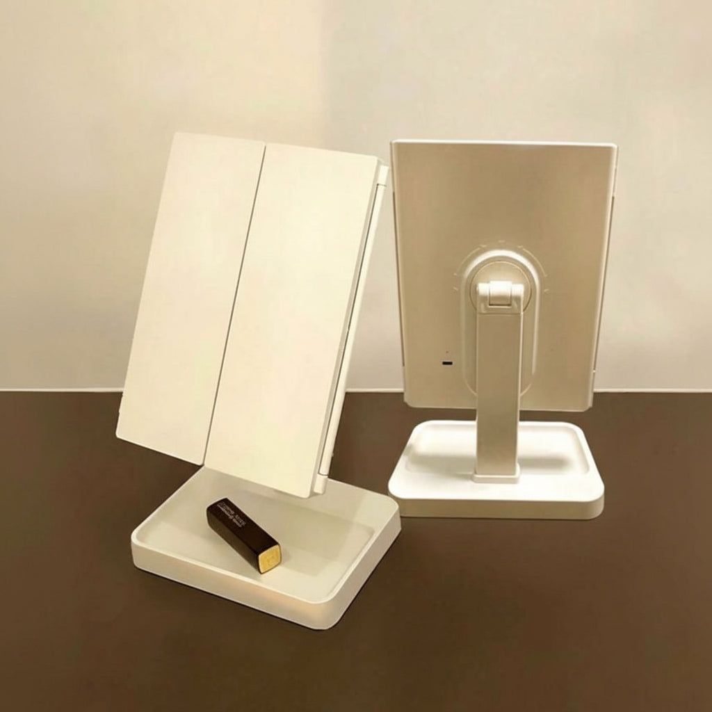 Rotatable Tri-Fold LED Makeup Mirror