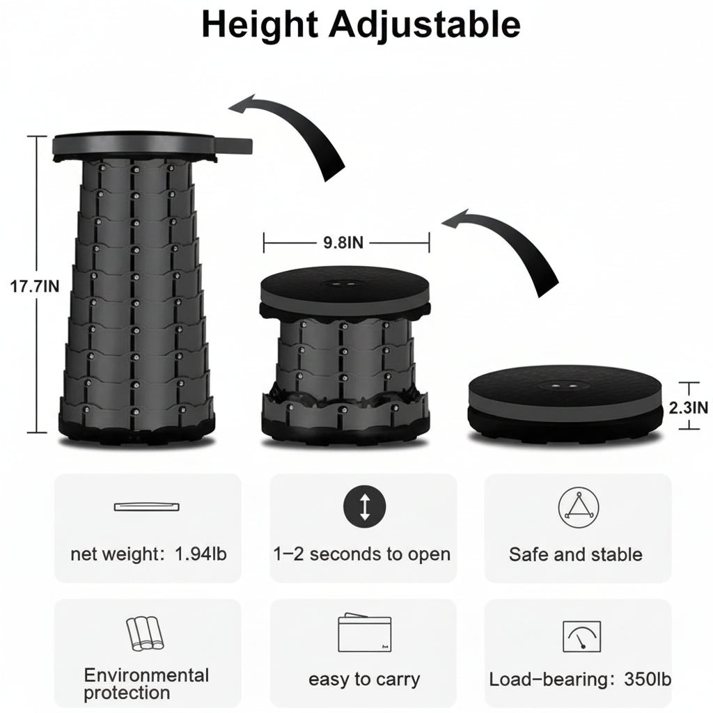 Portable Retractable Folding Stool-Black