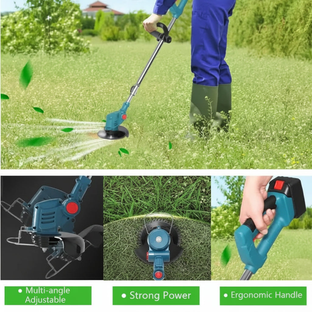Multifunctional Folding Electric Lawn Mower With 3 Kind Blades-Blue