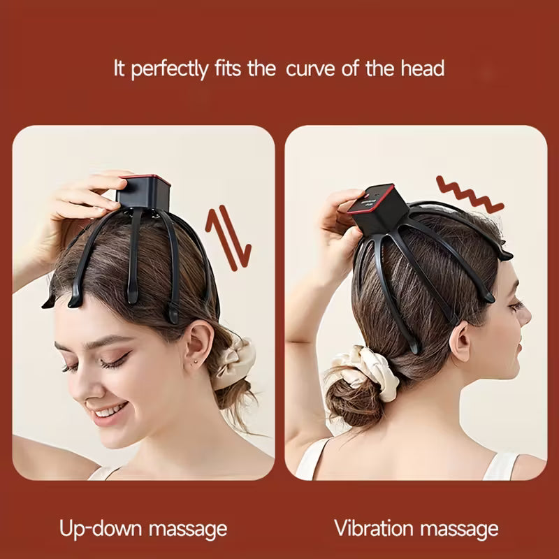 USB Rechargeable 3-Speed Electric Octopus Scalp Massager for Portable Stress Relief.