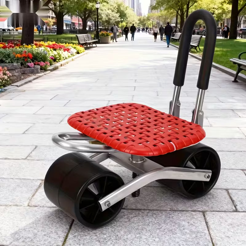 Gardening Stool with Wheels | Rolling Garden Workbench Chair with Casters | Adjustable & No Assembly Required