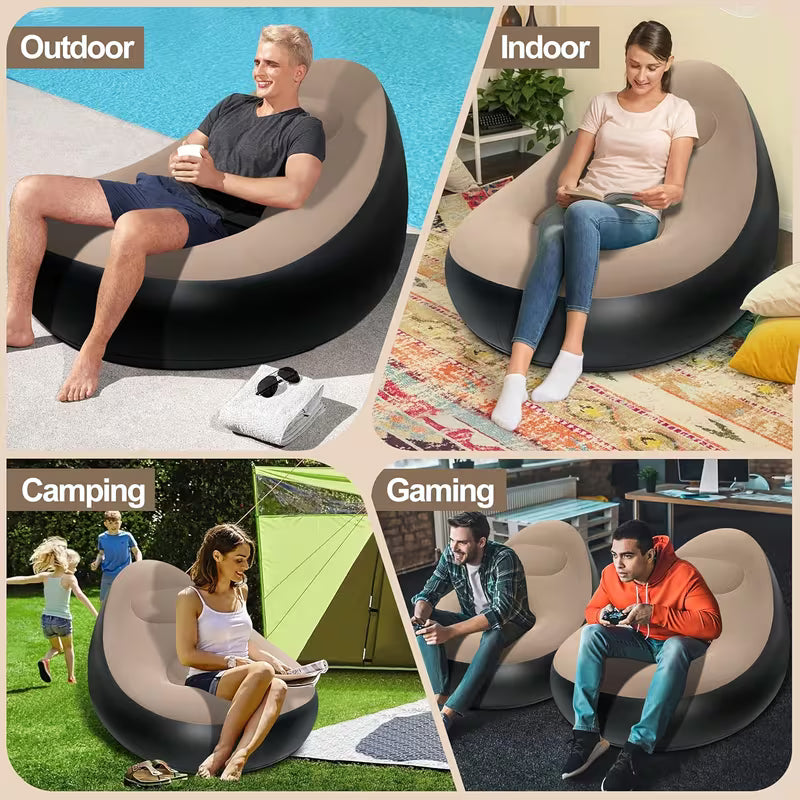 Inflatable Lounge Chair with Foot Stool – Portable Lazy Sofa