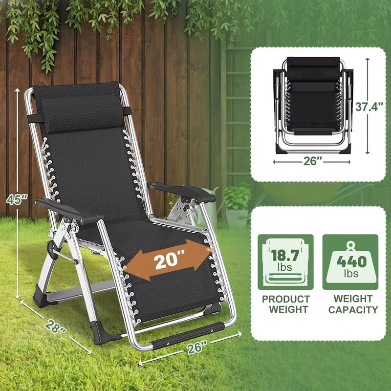 Heavy-Duty Zero Gravity Lounge Chair with Cushion & Cup Holder