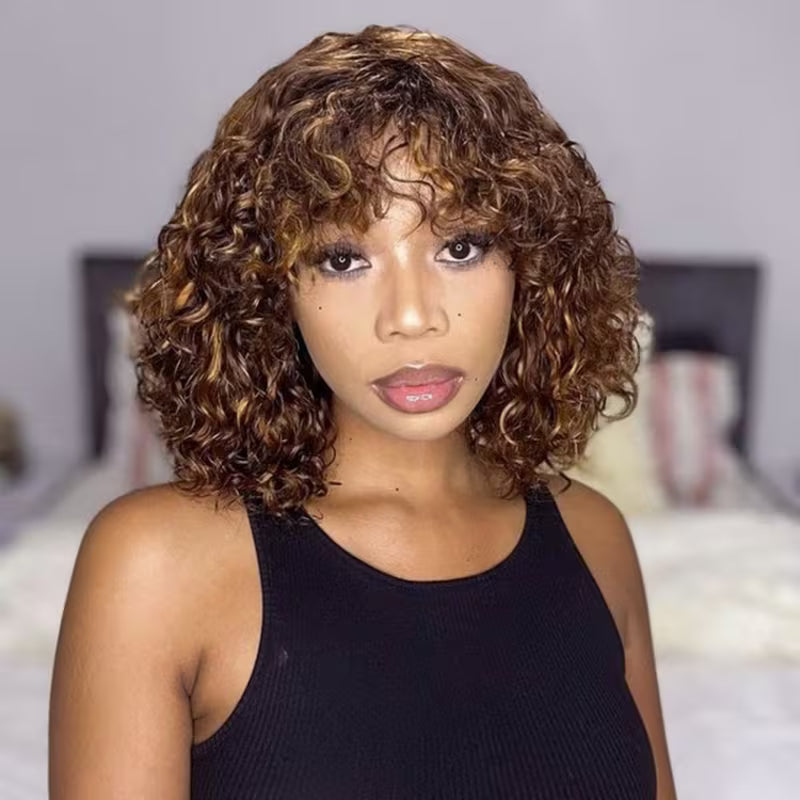 Blonde Balayage Brazilian Bob Wig – Deep Wave, 200% Density