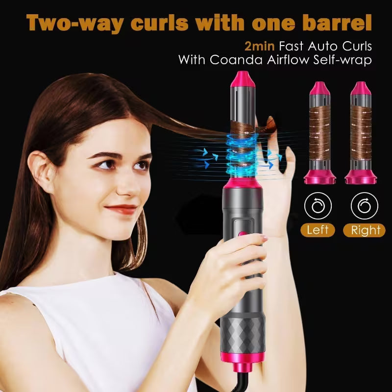 5-in-1 Hair Styler – 1000W Hot Air Dryer Brush & Rotating Hair Wrap Set