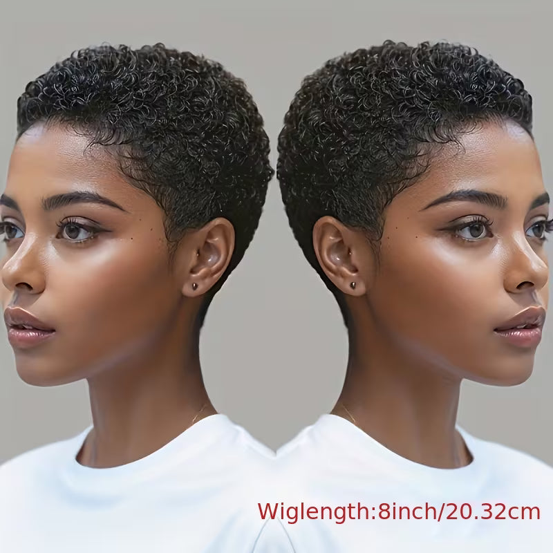 Glueless Pixie Cut Human Hair Wig – 8 Inch Kinky Curly