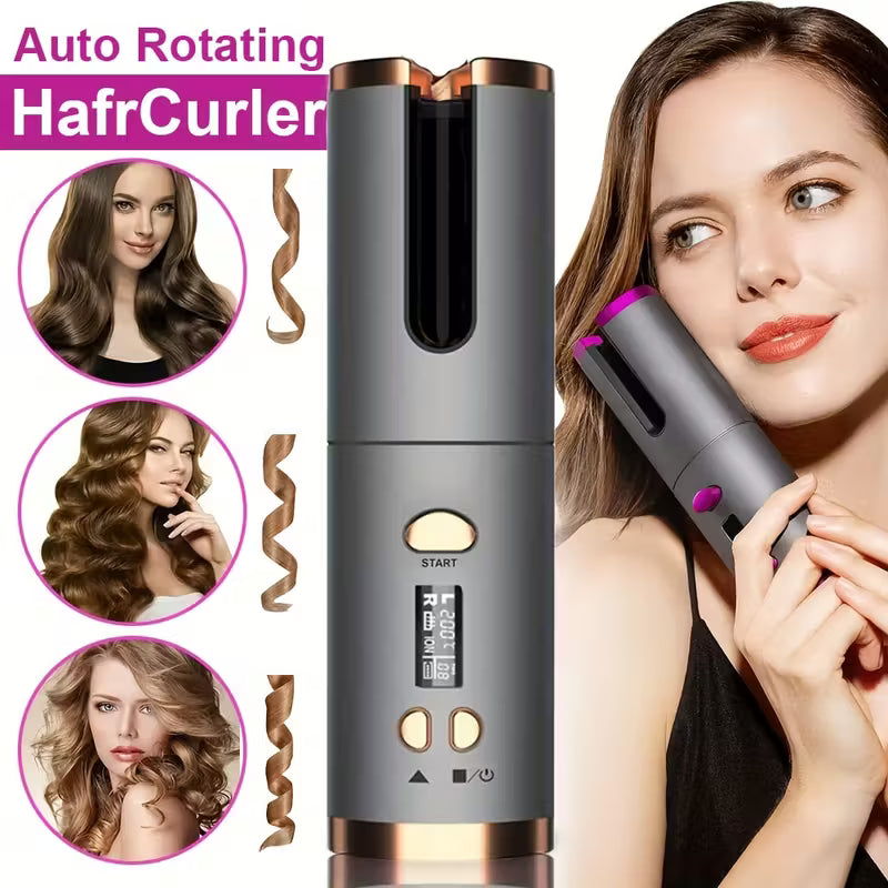 USB-C Wireless Automatic Mini Curling Iron – Portable Rechargeable Hair Curler