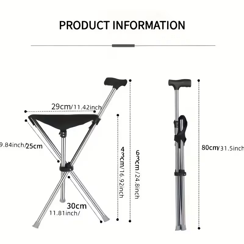 2-in-1 Folding Cane & Stool – Portable Walking Stick Seat (149.69KG)