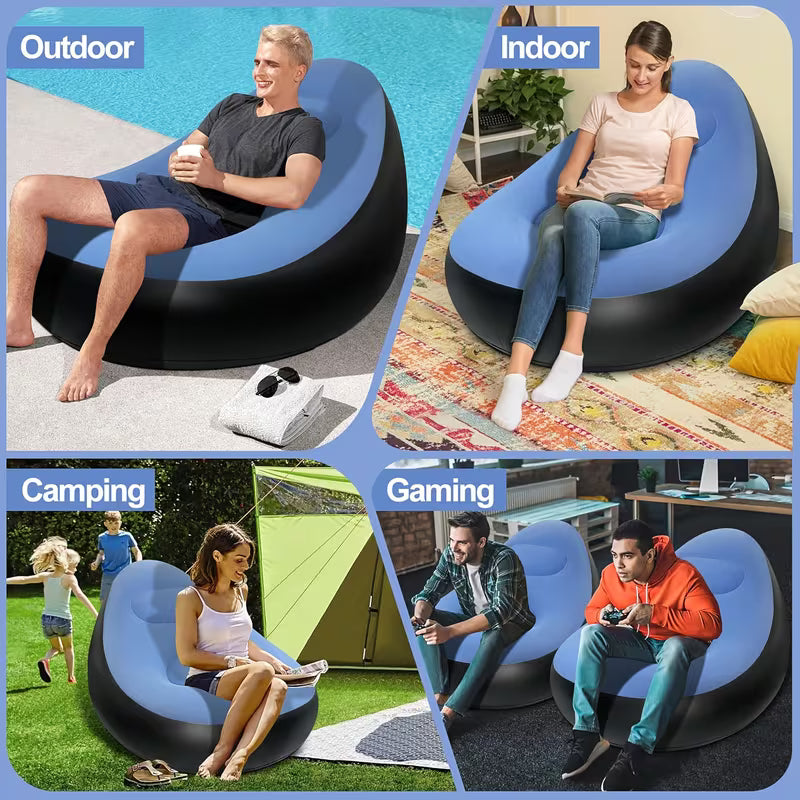 Inflatable Lounge Chair with Foot Stool – Portable Lazy Sofa
