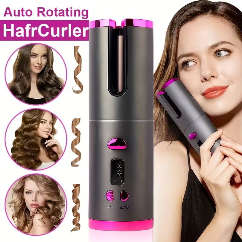 USB Wireless Auto Hair Curler with LCD – 6 Temp Settings