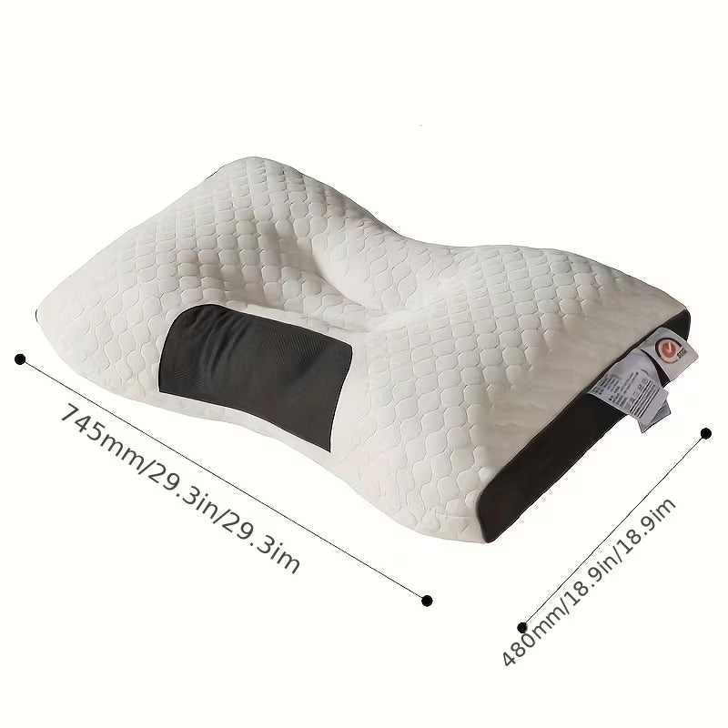 Ergonomic Neck & Back Pillow – Removable Zippered Cover (Grey/White) 1Pcs