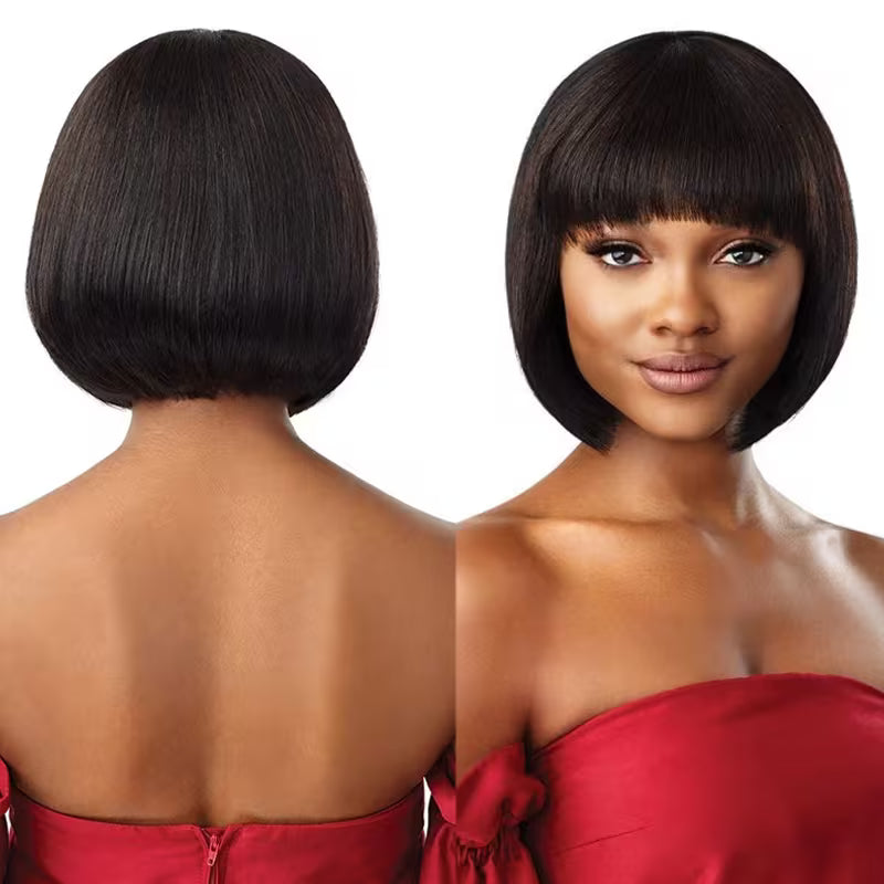 20.32cm Short Bob Synthetic Wig – Straight Brown Heat-Resistant Fiber Wig with Bangs