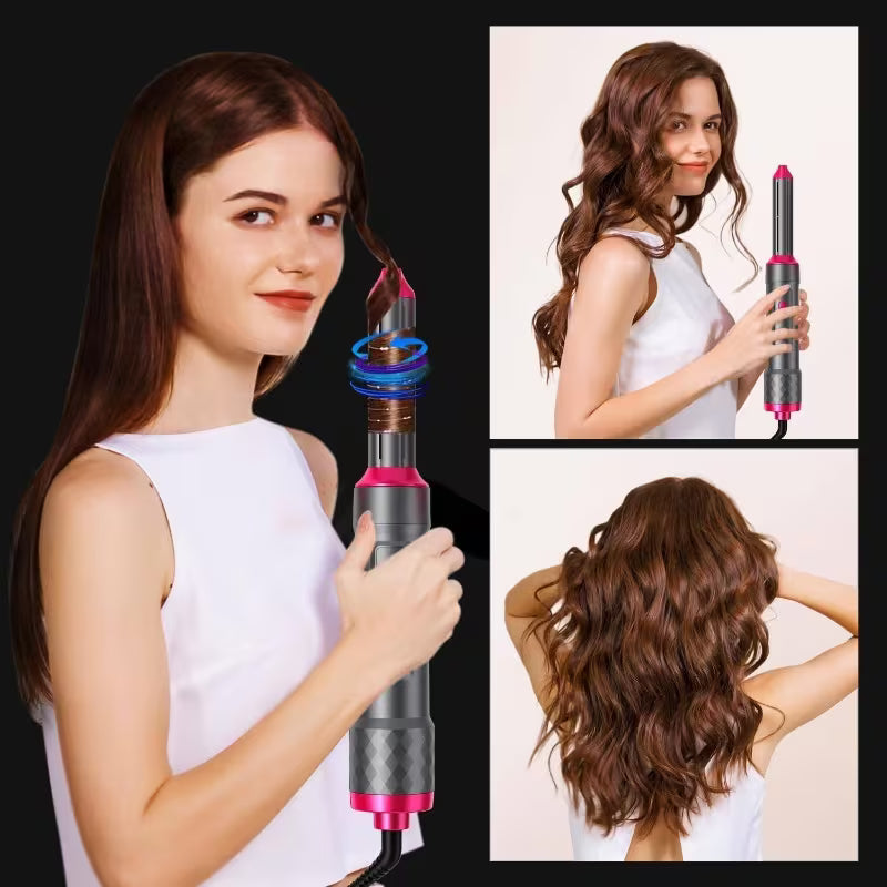 5-in-1 Hair Styler – 1000W Hot Air Dryer Brush & Rotating Hair Wrap Set