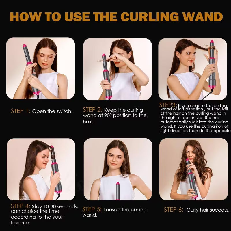 5-in-1 Hair Styler – 1000W Hot Air Dryer Brush & Rotating Hair Wrap Set