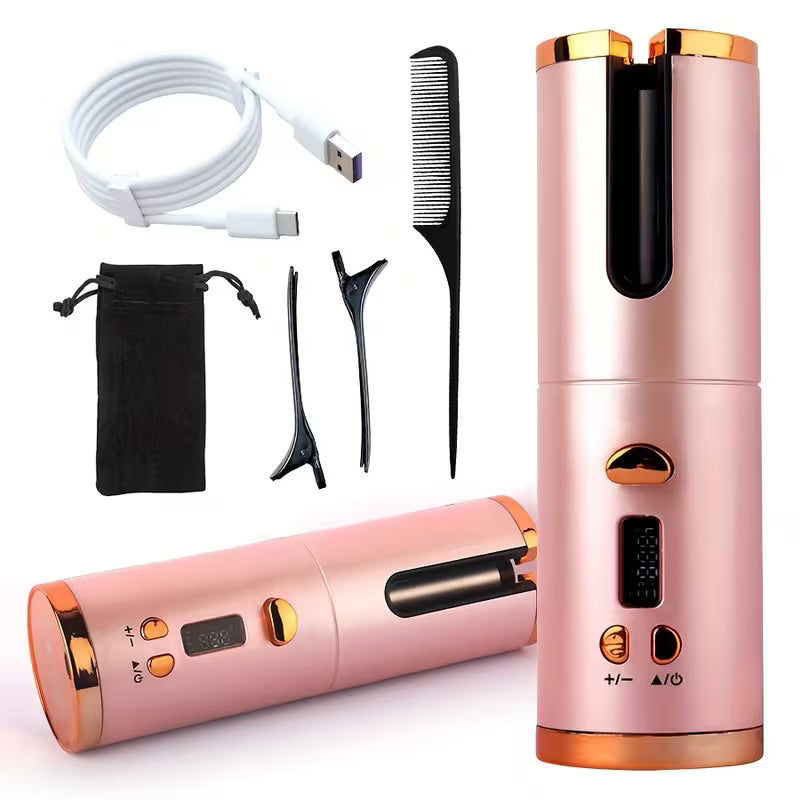USB-C Wireless Automatic Mini Curling Iron – Portable Rechargeable Hair Curler
