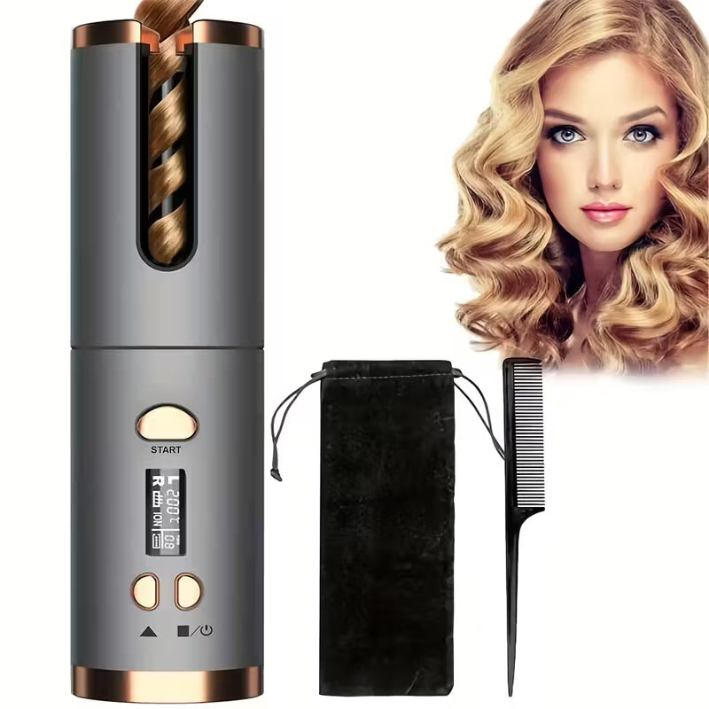 USB-C Wireless Automatic Mini Curling Iron – Portable Rechargeable Hair Curler