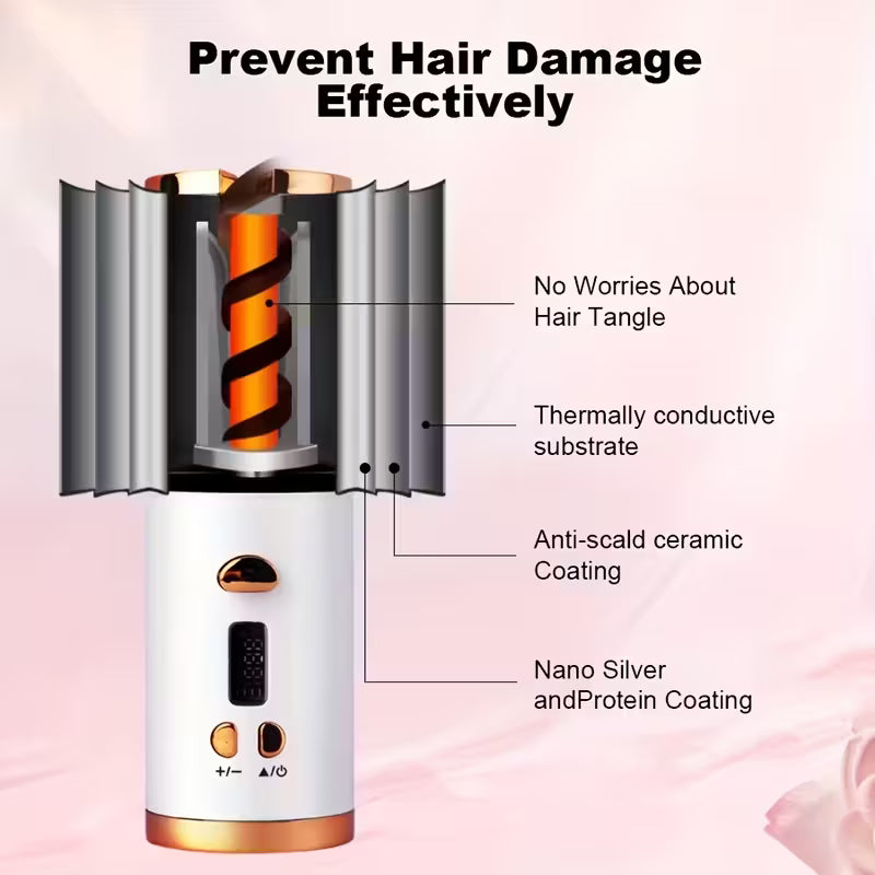 USB-C Wireless Automatic Mini Curling Iron – Portable Rechargeable Hair Curler