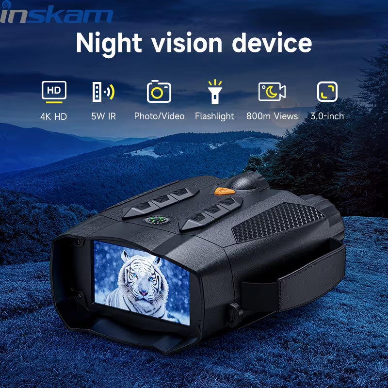 INSKAM 4K Night Vision Binoculars with 7.62cm Display & Flashlight (512GB Support)