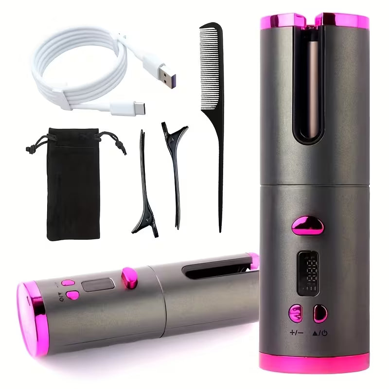 USB Wireless Auto Hair Curler with LCD – 6 Temp Settings