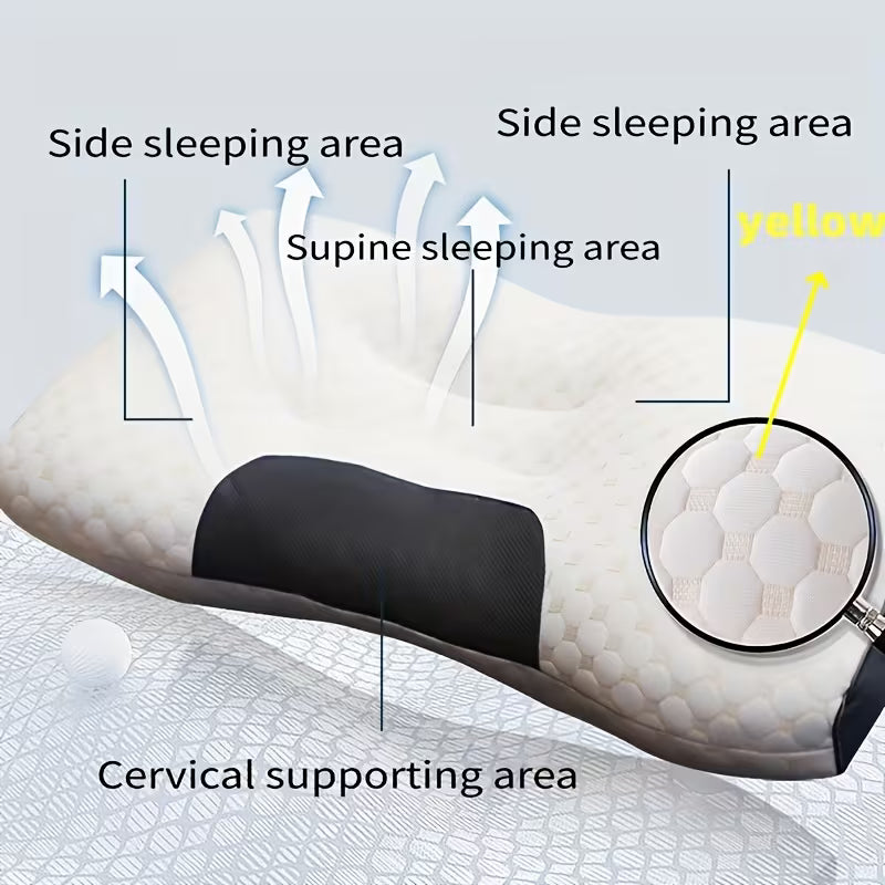 Ergonomic Neck & Back Pillow – Removable Zippered Cover (Grey/White) 1Pcs