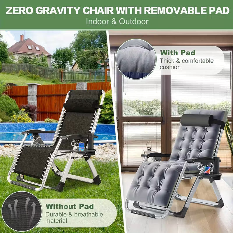 Heavy-Duty Zero Gravity Lounge Chair with Cushion & Cup Holder
