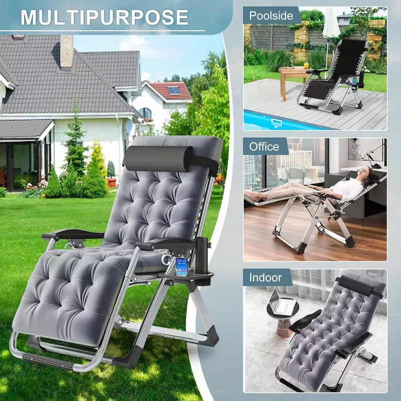 Heavy-Duty Zero Gravity Lounge Chair with Cushion & Cup Holder