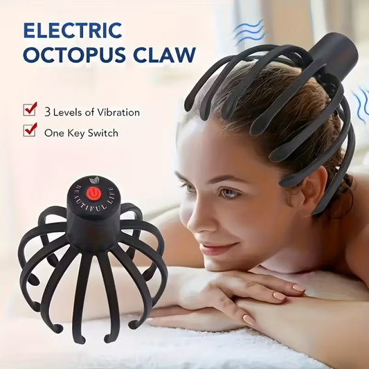 USB Rechargeable 3-Speed Electric Octopus Scalp Massager for Portable Stress Relief.