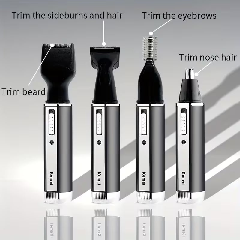 KM-6630 4-in-1 Rechargeable Nose & Ear Hair Trimmer for Men – Professional Grooming Tool