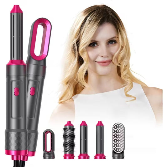 5-in-1 Hair Styler – 1000W Hot Air Dryer Brush & Rotating Hair Wrap Set