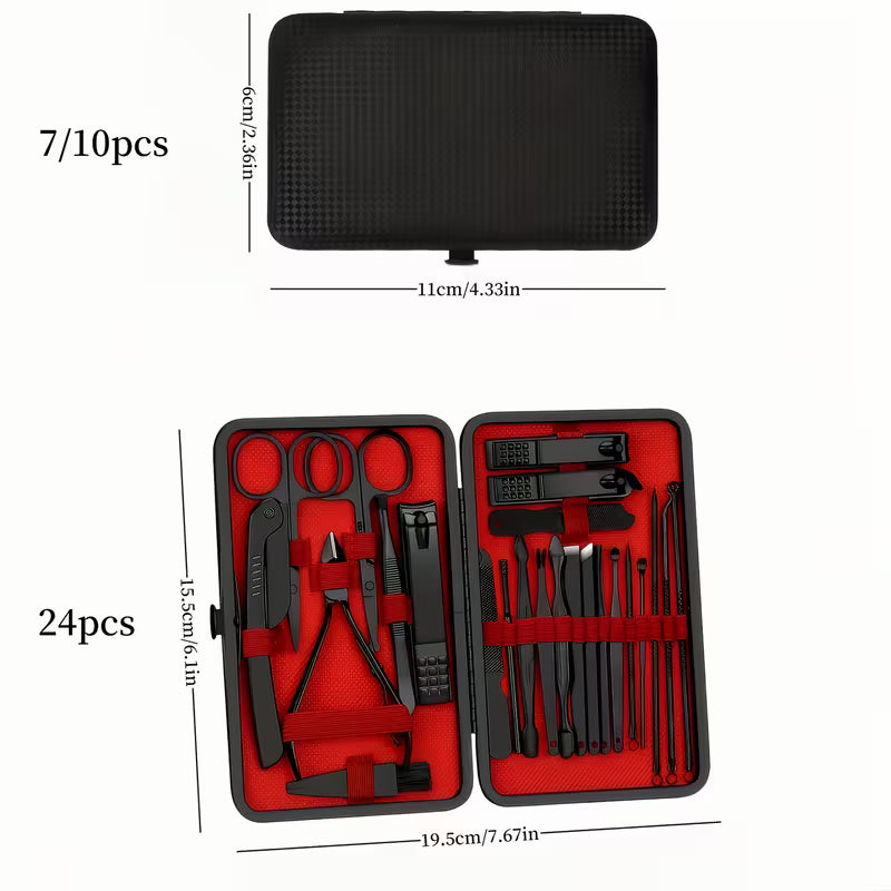 Luxury Manicure & Pedicure Set (7/10/24pcs) – Stainless Steel Nail Care Kit with Travel Case