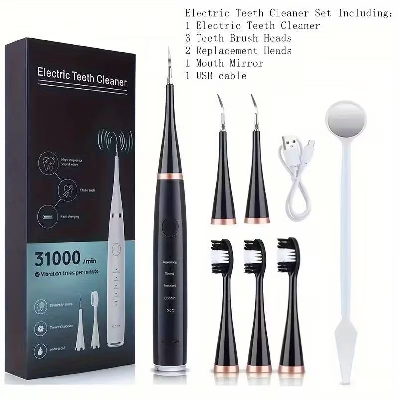 USB Rechargeable Electric Teeth Cleaner – 5-Mode Plaque & Tartar Remover Dental Care Kit