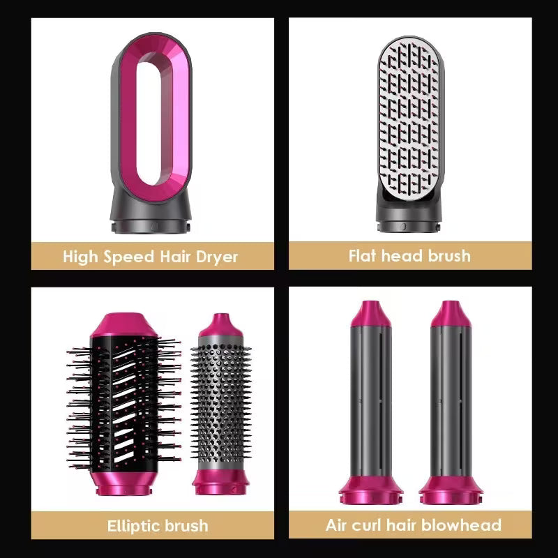 5-in-1 Hair Styler – 1000W Hot Air Dryer Brush & Rotating Hair Wrap Set