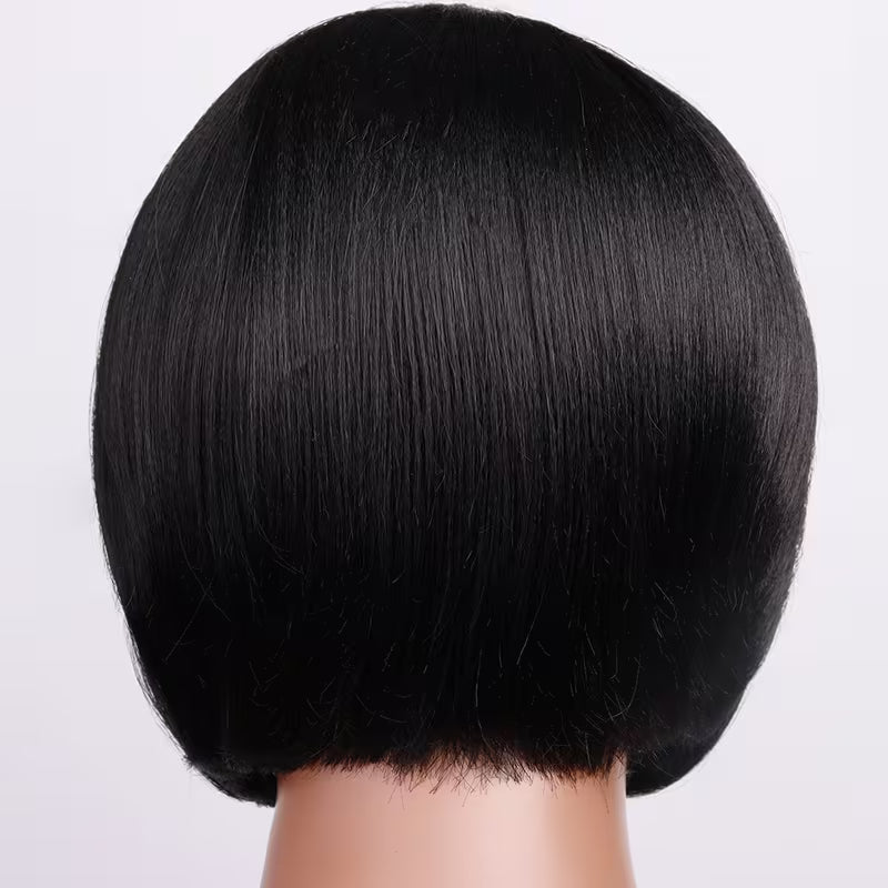 20.32cm Short Bob Synthetic Wig – Straight Brown Heat-Resistant Fiber Wig with Bangs