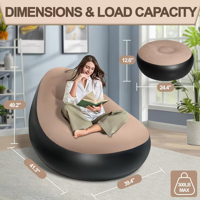 Inflatable Lounge Chair with Foot Stool – Portable Lazy Sofa