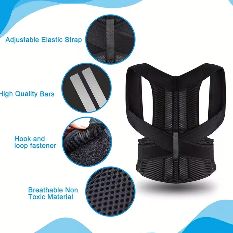 Black Adjustable Adult Back Support Belt & Posture Corrector