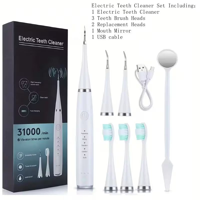 USB Rechargeable Electric Teeth Cleaner – 5-Mode Plaque & Tartar Remover Dental Care Kit