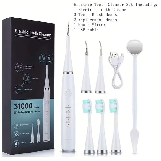 USB Rechargeable Electric Teeth Cleaner – 5-Mode Plaque & Tartar Remover Dental Care Kit