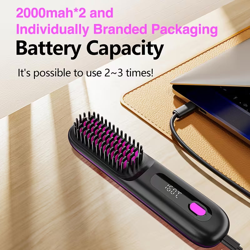 Cordless Hair Straightener Brush – Rapid Heating, Travel-Friendly Styling Tool