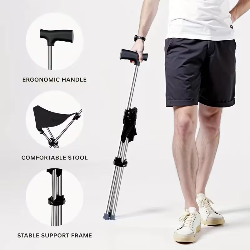 2-in-1 Folding Cane & Stool – Portable Walking Stick Seat (149.69KG)