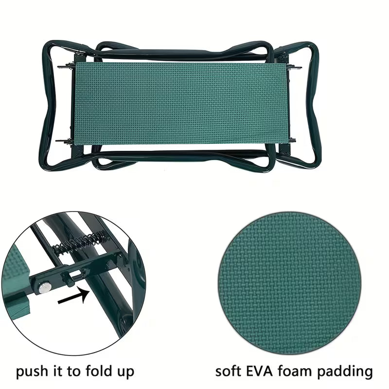 Foldable Garden Kneeler Seat & Bench | Portable Stool Chair with Tool Pouch | Durable Green Cast Iron