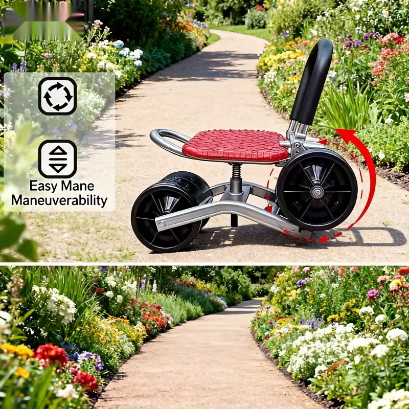 Gardening Stool with Wheels | Rolling Garden Workbench Chair with Casters | Adjustable & No Assembly Required