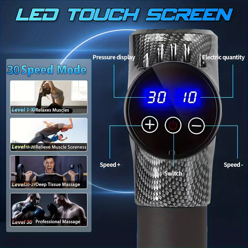 Deep Tissue Massage Gun – 10 Percussion Heads with Quiet Motor