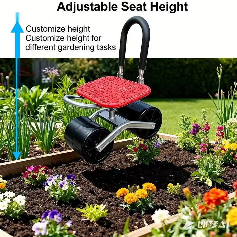 Gardening Stool with Wheels | Rolling Garden Workbench Chair with Casters | Adjustable & No Assembly Required